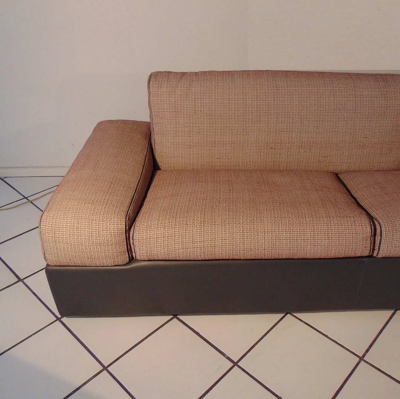 Grey Leather 4-Seater Sofa, Cushions Leather and Silk, Sormani 1983 1165242