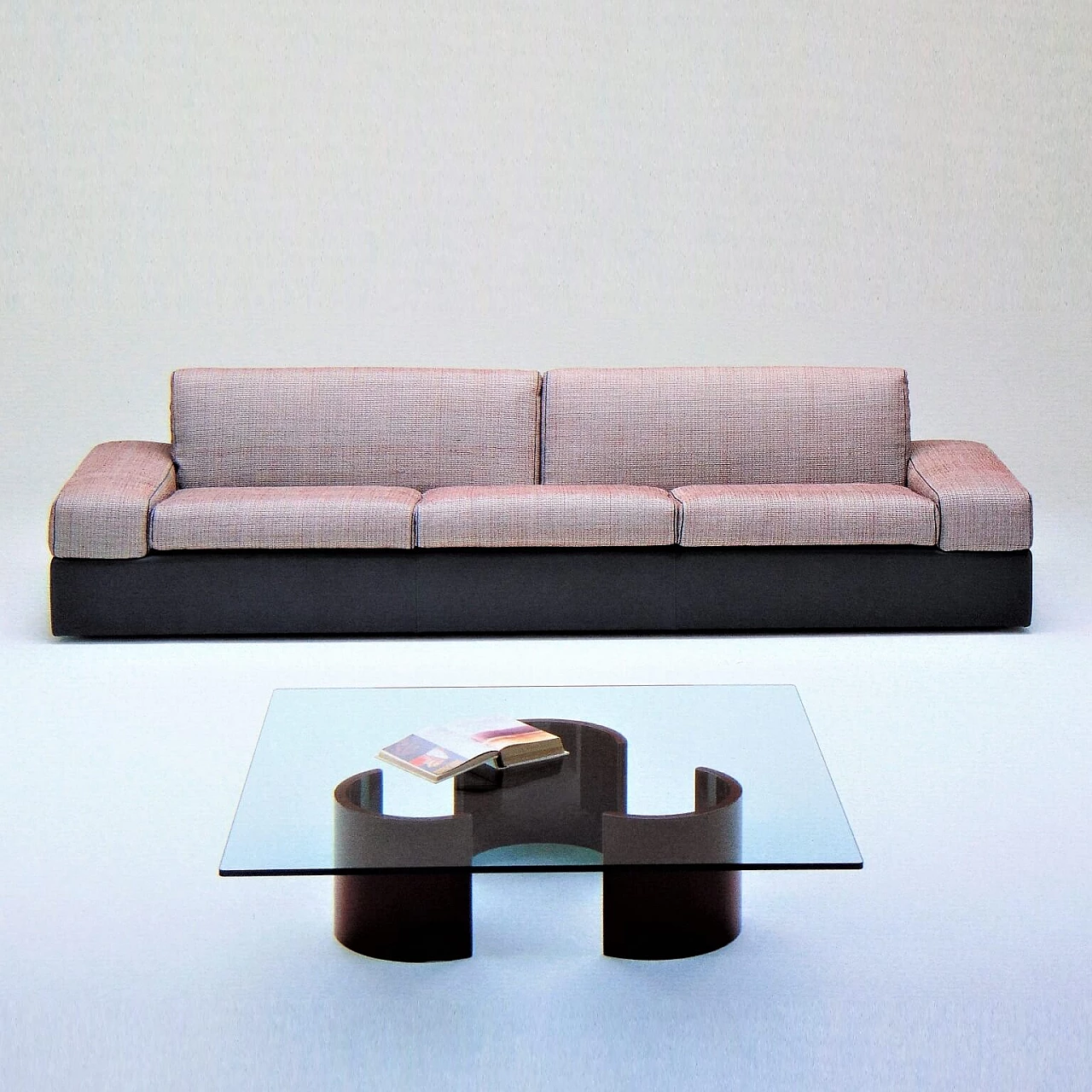 Grey Leather 4-Seater Sofa, Cushions Leather and Silk, Sormani 1983 1165258
