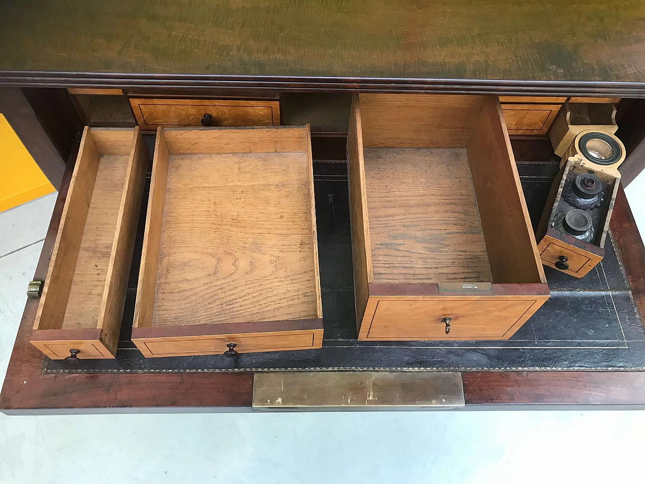 Charle X mahogany credenza console secretaire with mirror, drawers and ink stand, 19th century 1165259