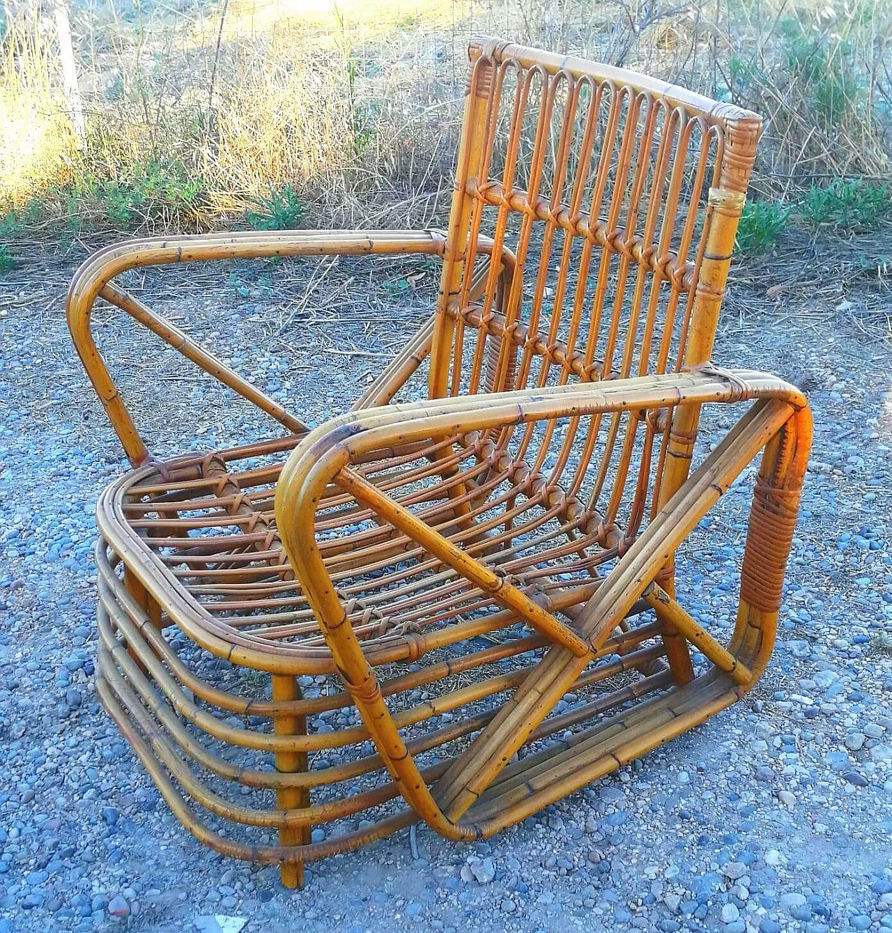 Pair of rattan bamboo armchairs and coffee table by Paul Frankl, 1940s 1165283