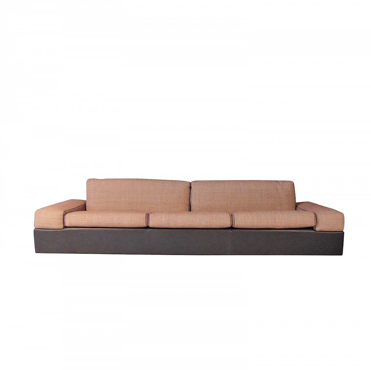 Grey Leather 4-Seater Sofa, Cushions Leather and Silk, Sormani 1983 1165289