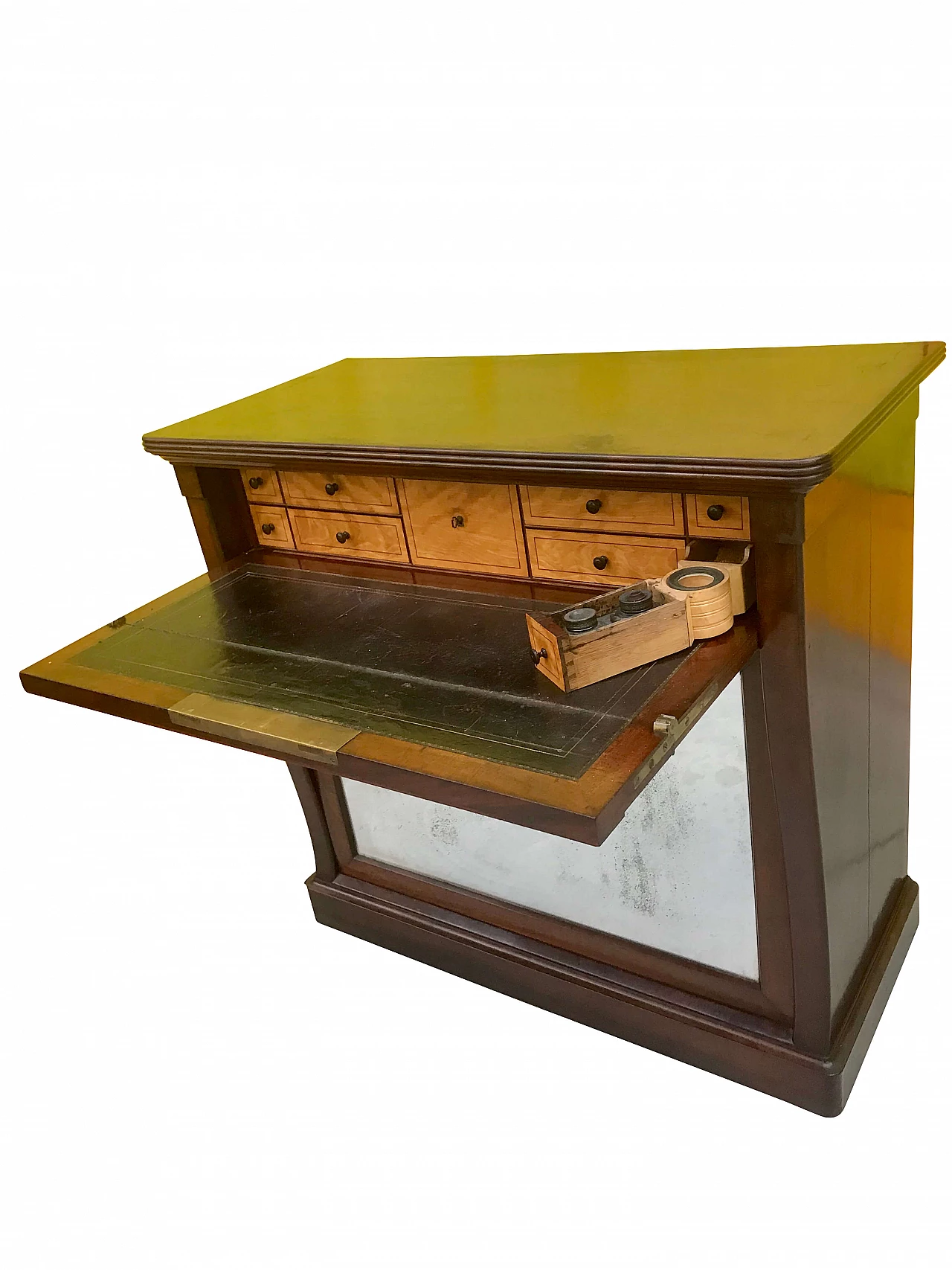 Credenza o consolle a secretaire Carlo X con specchio al mercurio e struttura in mogano, '800 1165304