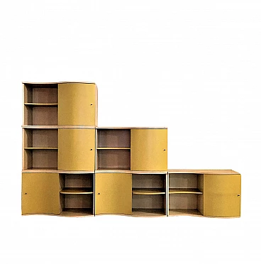 Modular bookcase maple, yellow satin lacquered doors