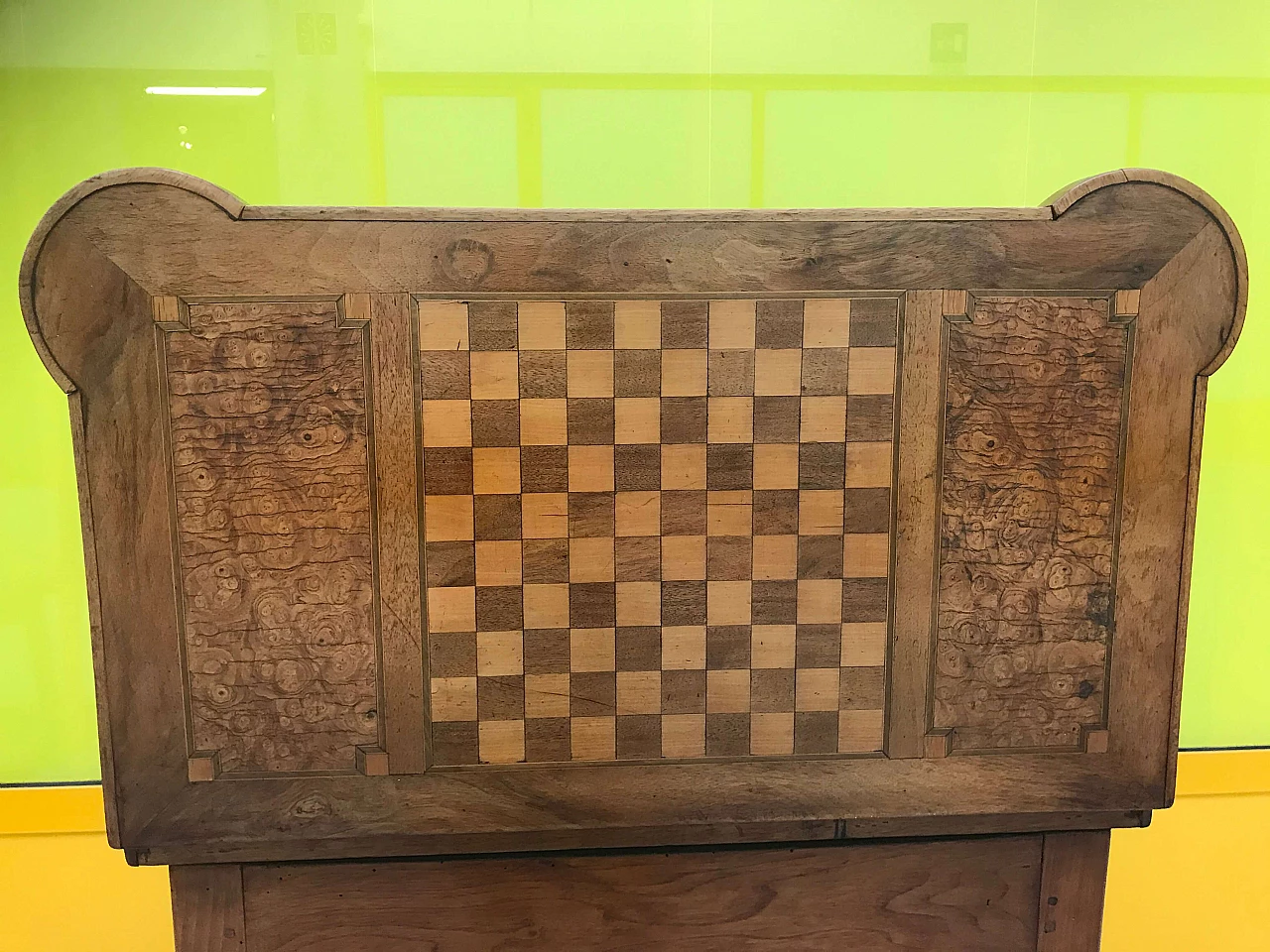 Gaming table with inlaid chessboard on the opening top and hoof shaped feet, 18th century 1165336