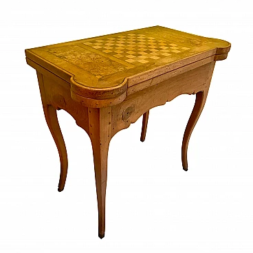 Gaming table with inlaid chessboard on the opening top and hoof shaped feet, 18th century