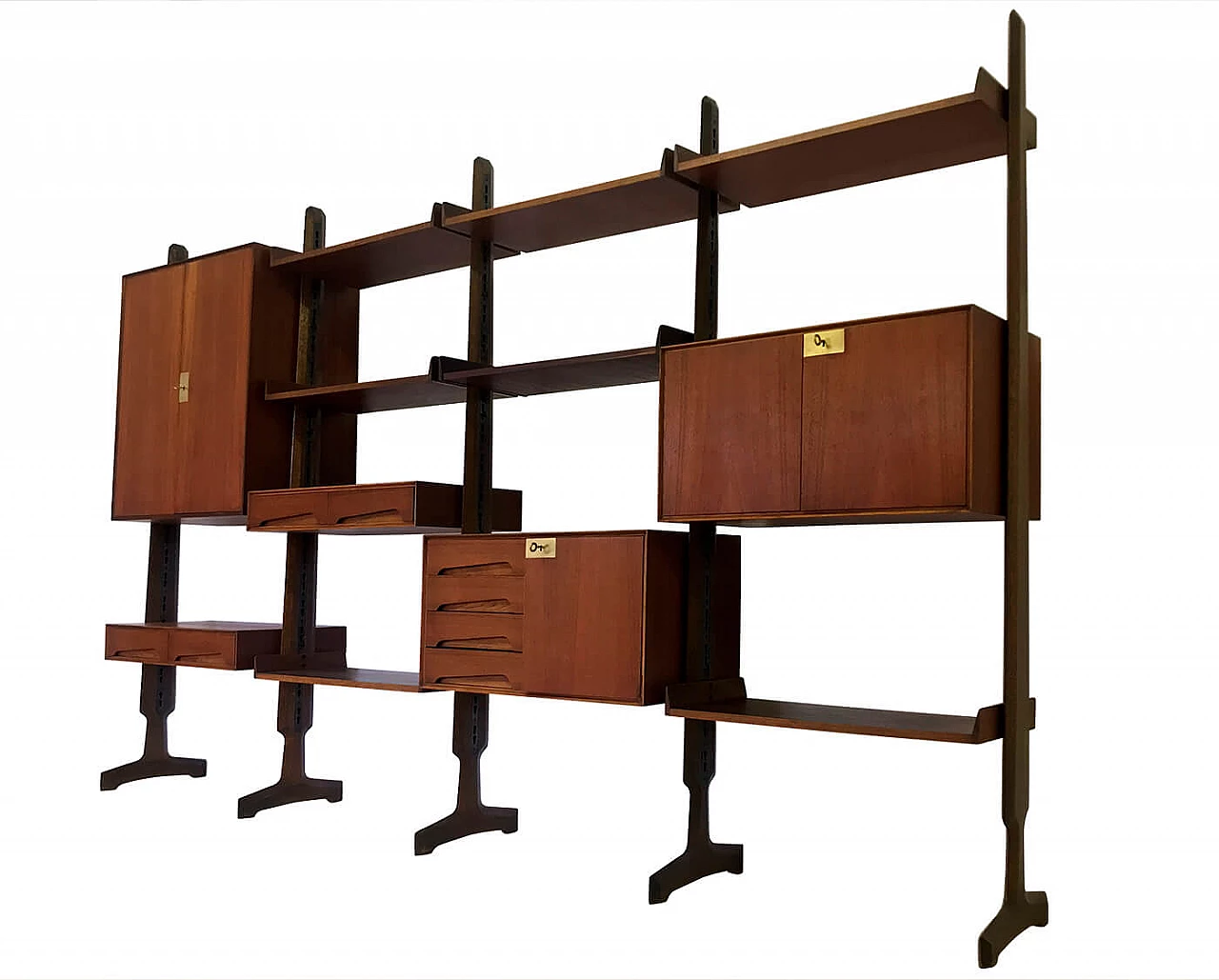 Self-supporting bookcase in Italian teak wood with four modules by Vittorio Dassi, 1950s 1165682