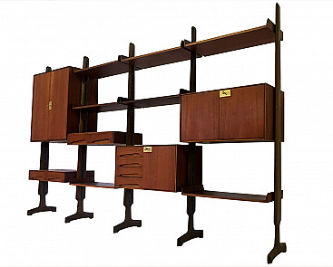 Self-supporting bookcase in Italian teak wood with four modules by Vittorio Dassi, 1950s