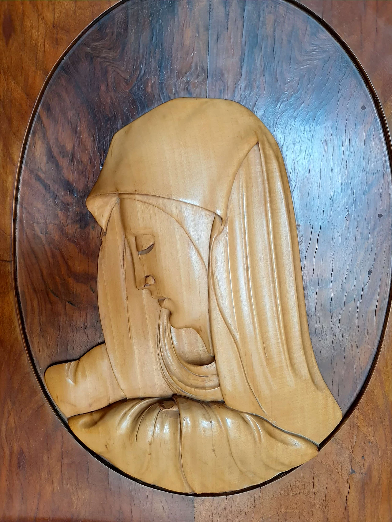Art Deco low relief sculpture in walnut and maple, 30s 1165731