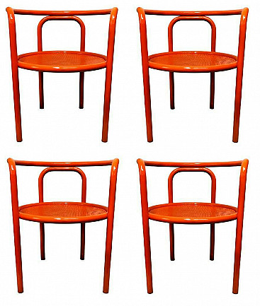 4 Chairs orange Solus Locus  by Gae Aulenti for Poltronova, 1960s