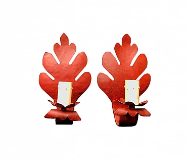 Pair of William leaf-like red iron sconces, 20th century
