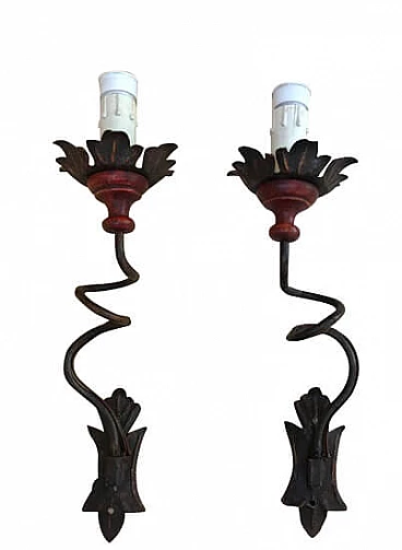 Pair of stylized wall lights with spiral body, 20th century