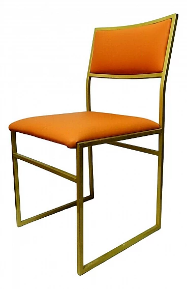 Sedia in metallo e seduta color albicocca, anni '70