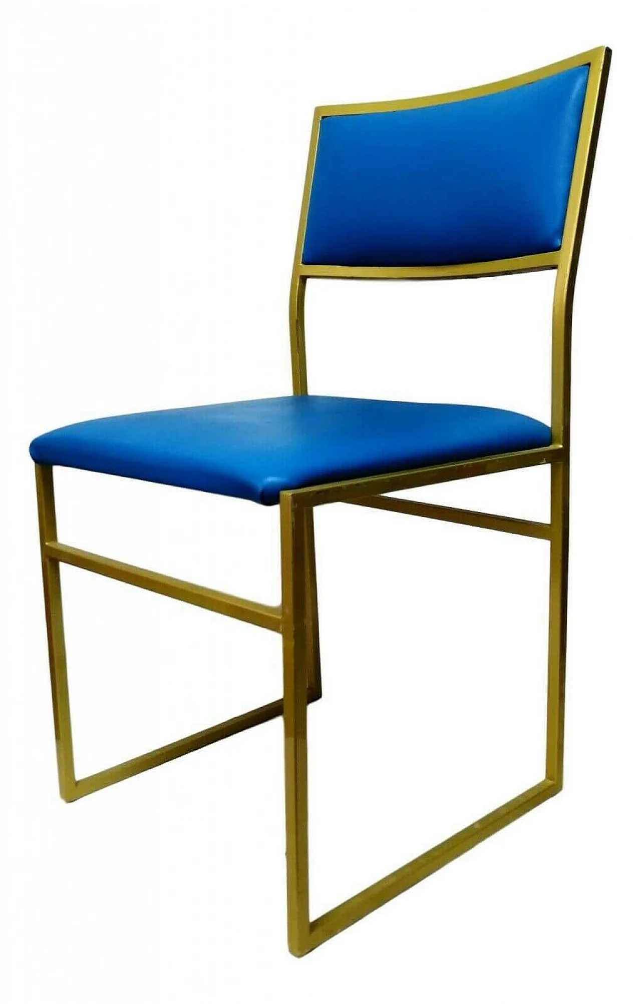 Sedia in metallo e seduta color blu, anni '70 1166246
