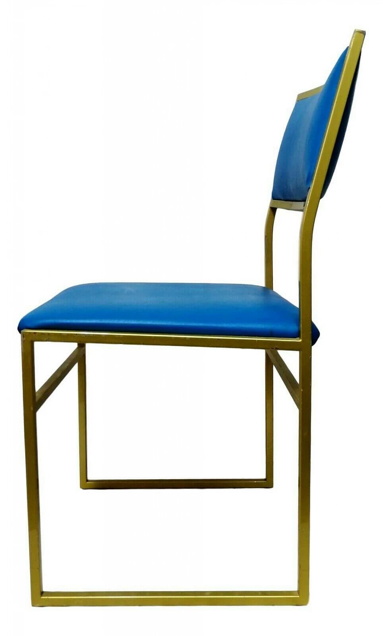 Sedia in metallo e seduta color blu, anni '70 1166248