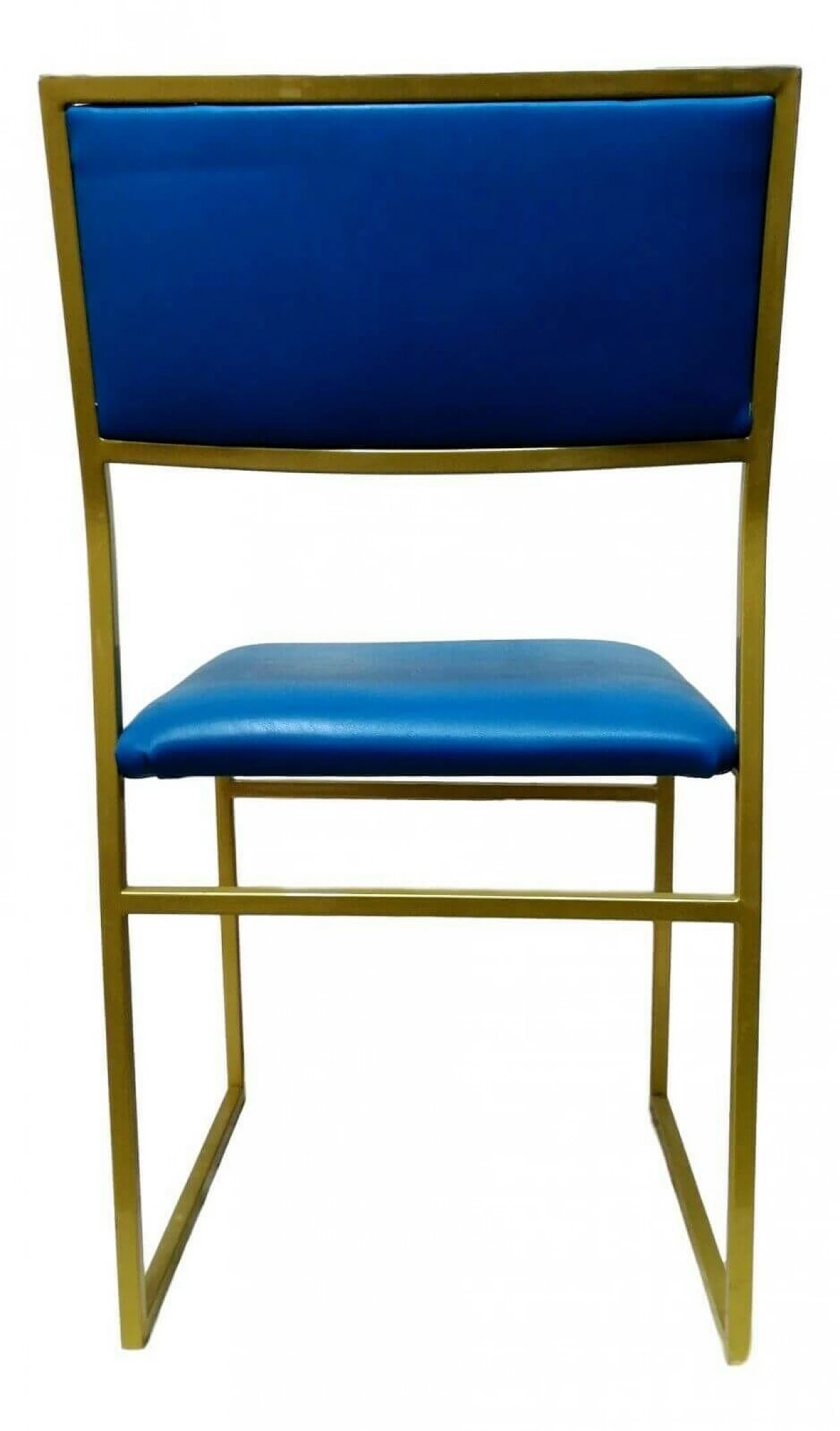 Sedia in metallo e seduta color blu, anni '70 1166250