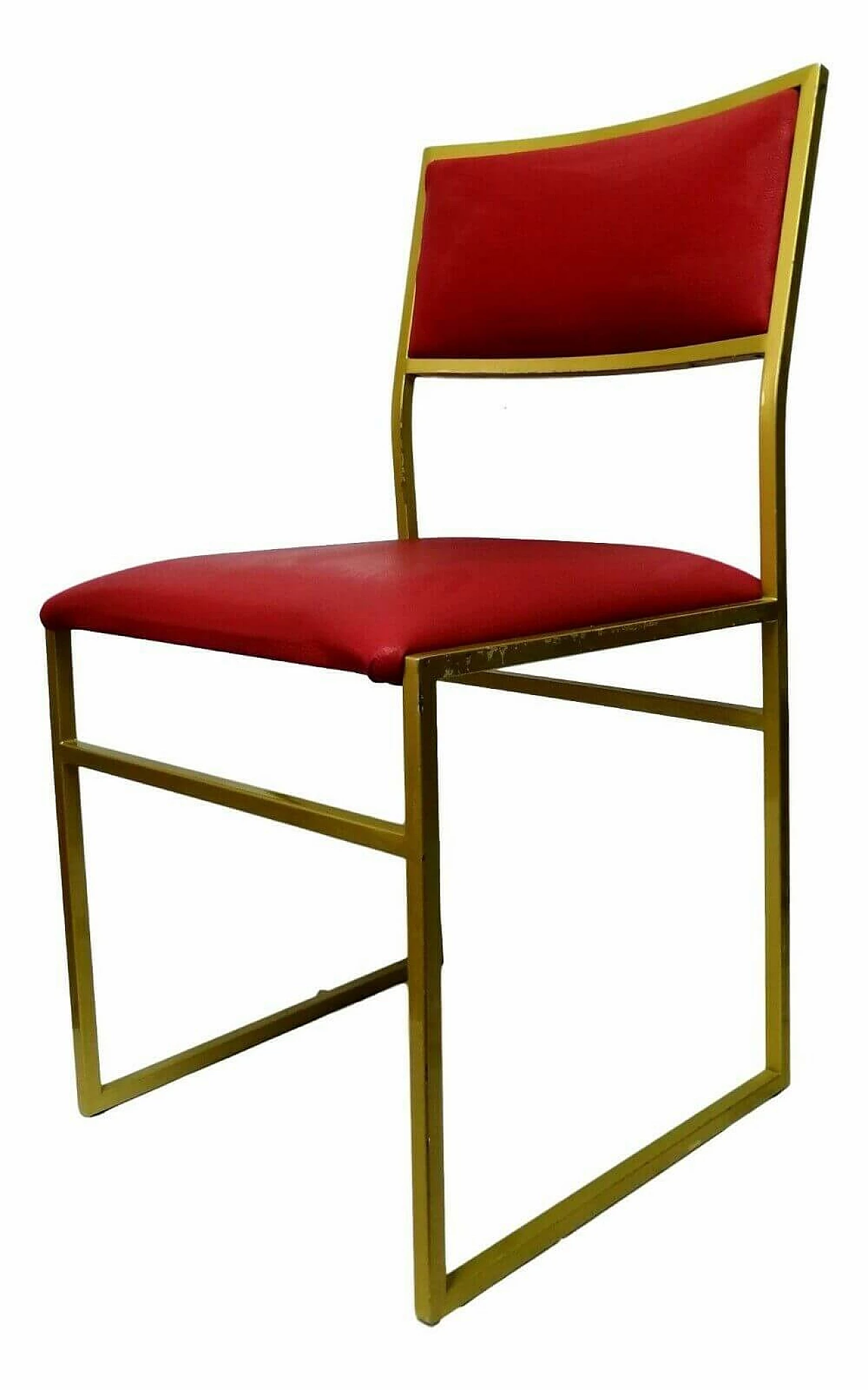 Metal chair and seat in burgundy color, 70's 1166251