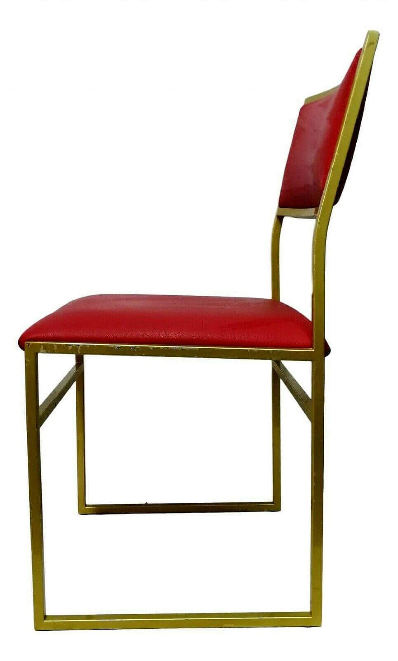 Sedia in metallo e seduta color bordeaux, anni '70 1166253