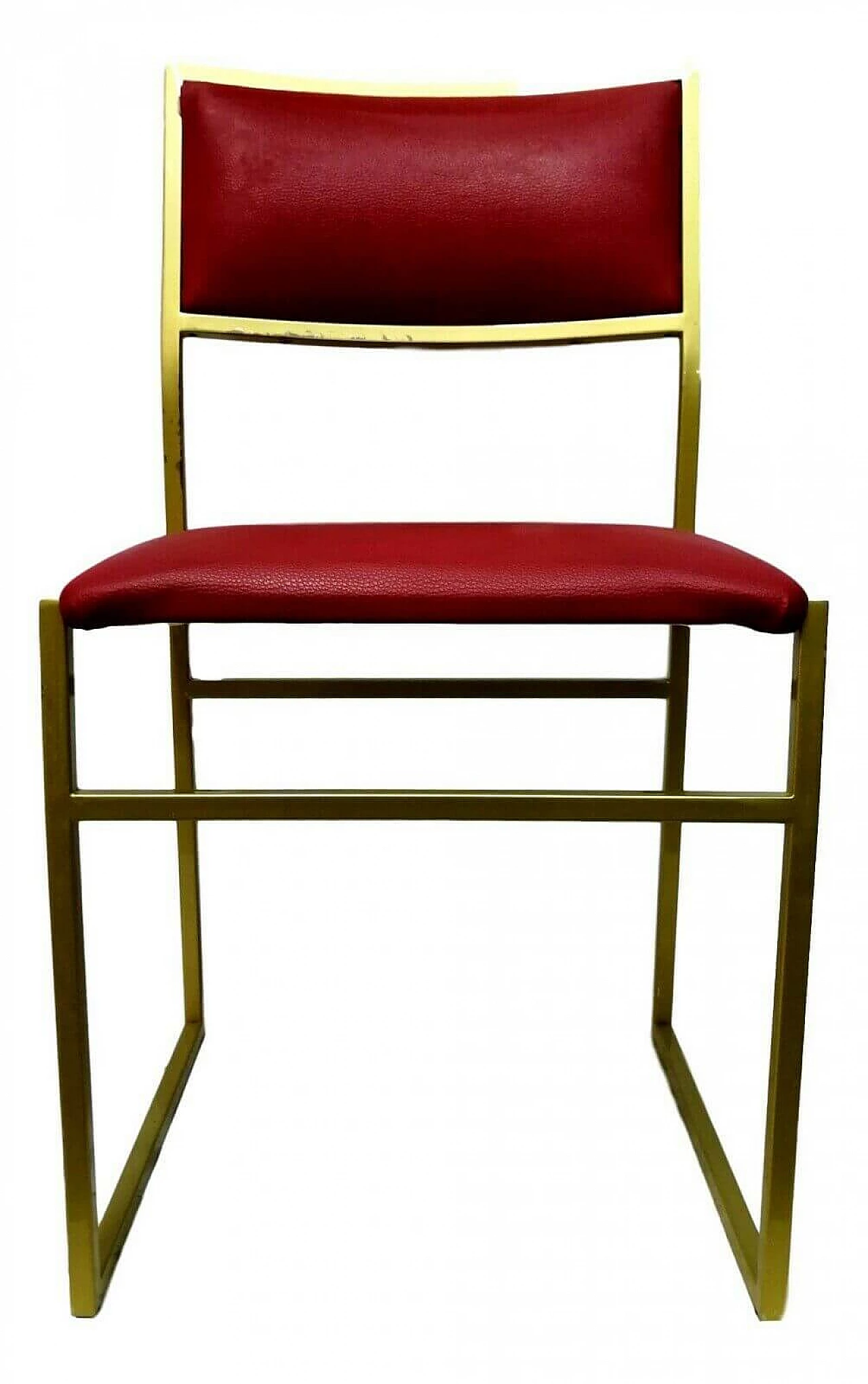 Metal chair and seat in burgundy color, 70's 1166254