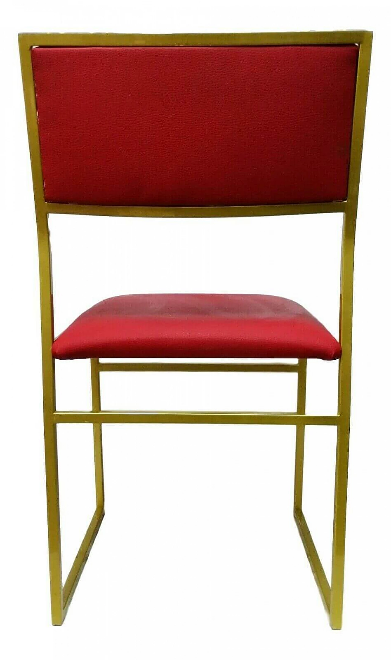 Metal chair and seat in burgundy color, 70's 1166255