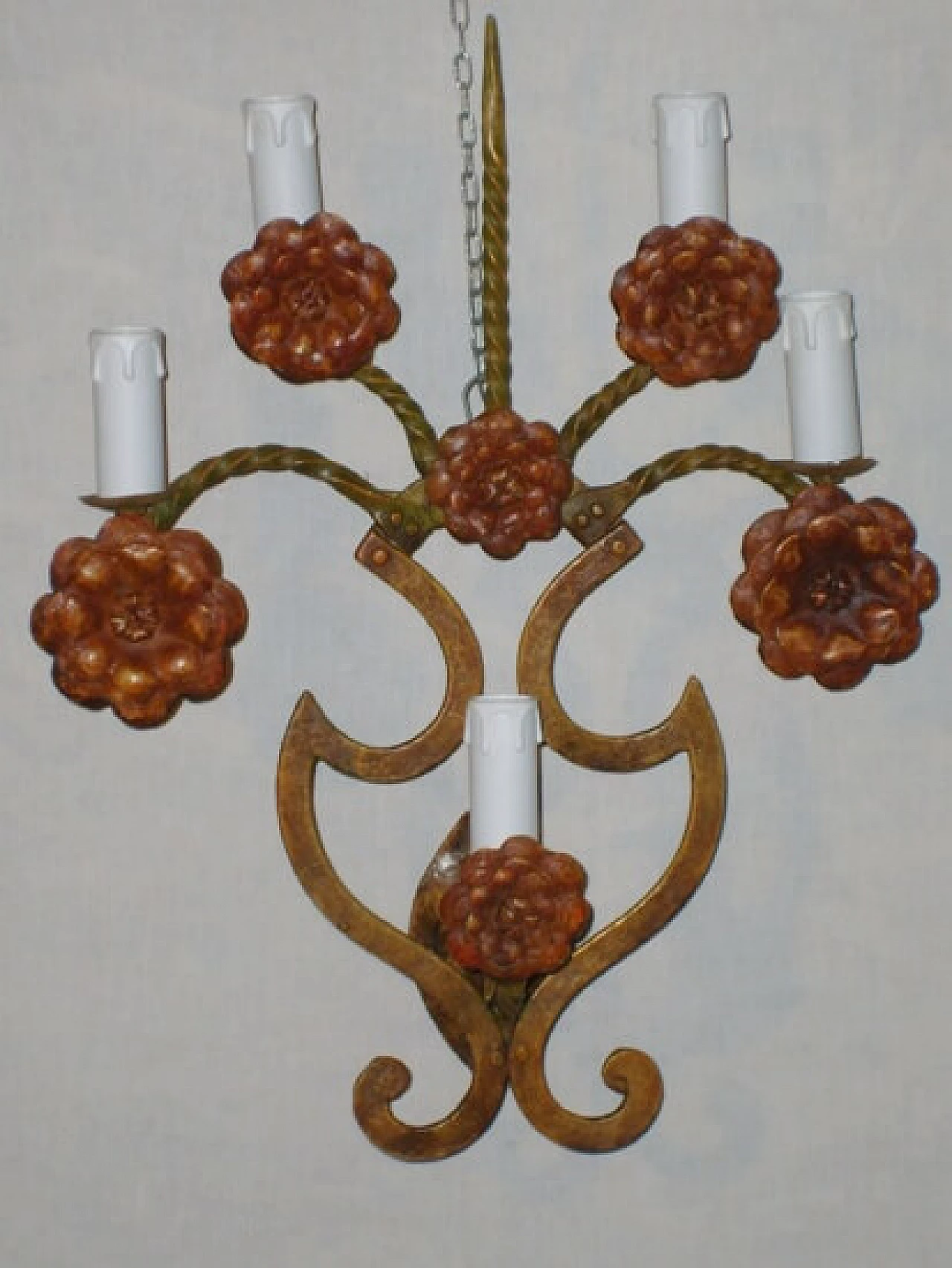 Polychrome wrought iron wall sconce with 5 lights 1166361