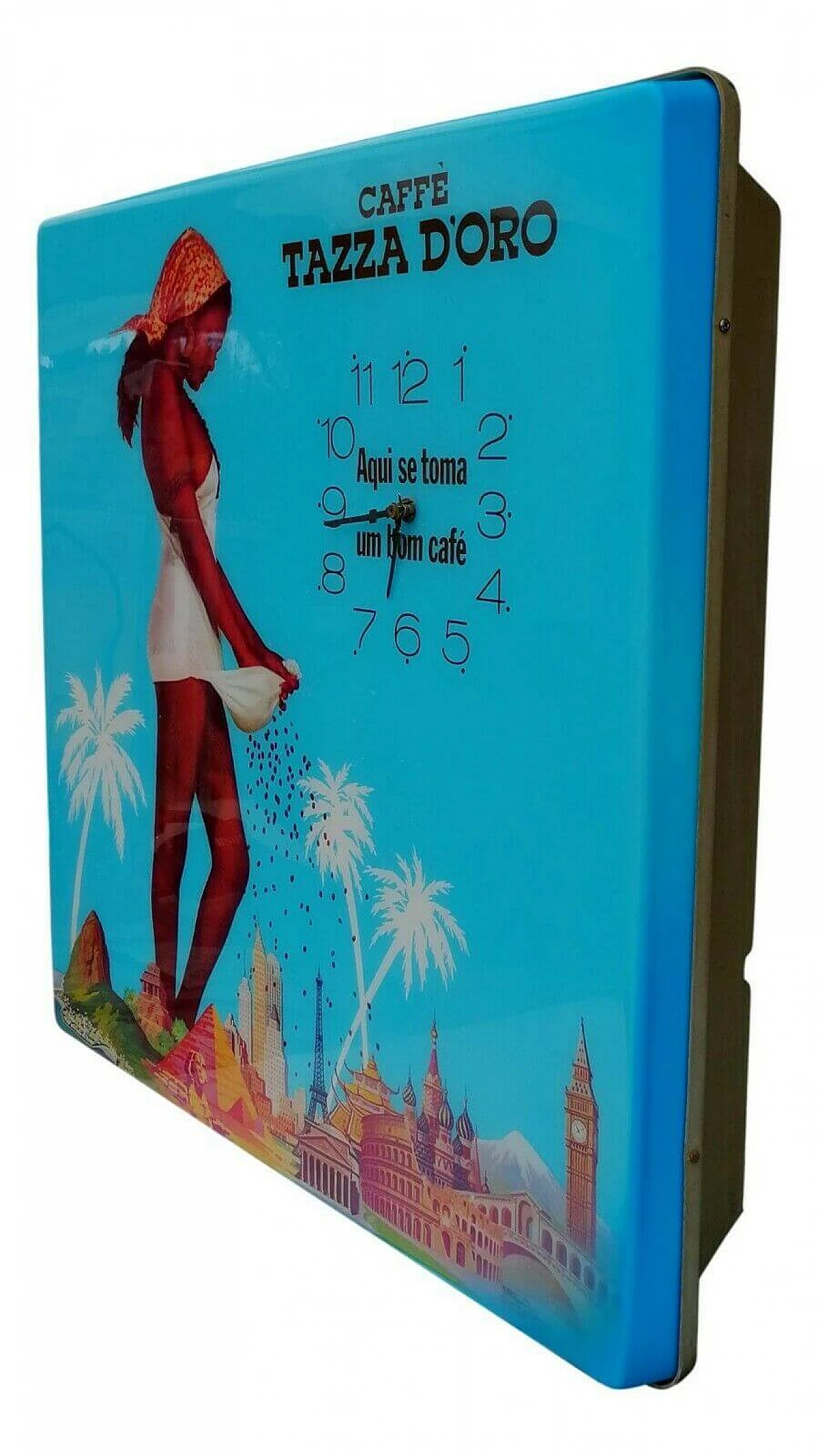 Bright advertising sign with clock of Caffè Tazza D'Oro Roma, 1970's 1166631