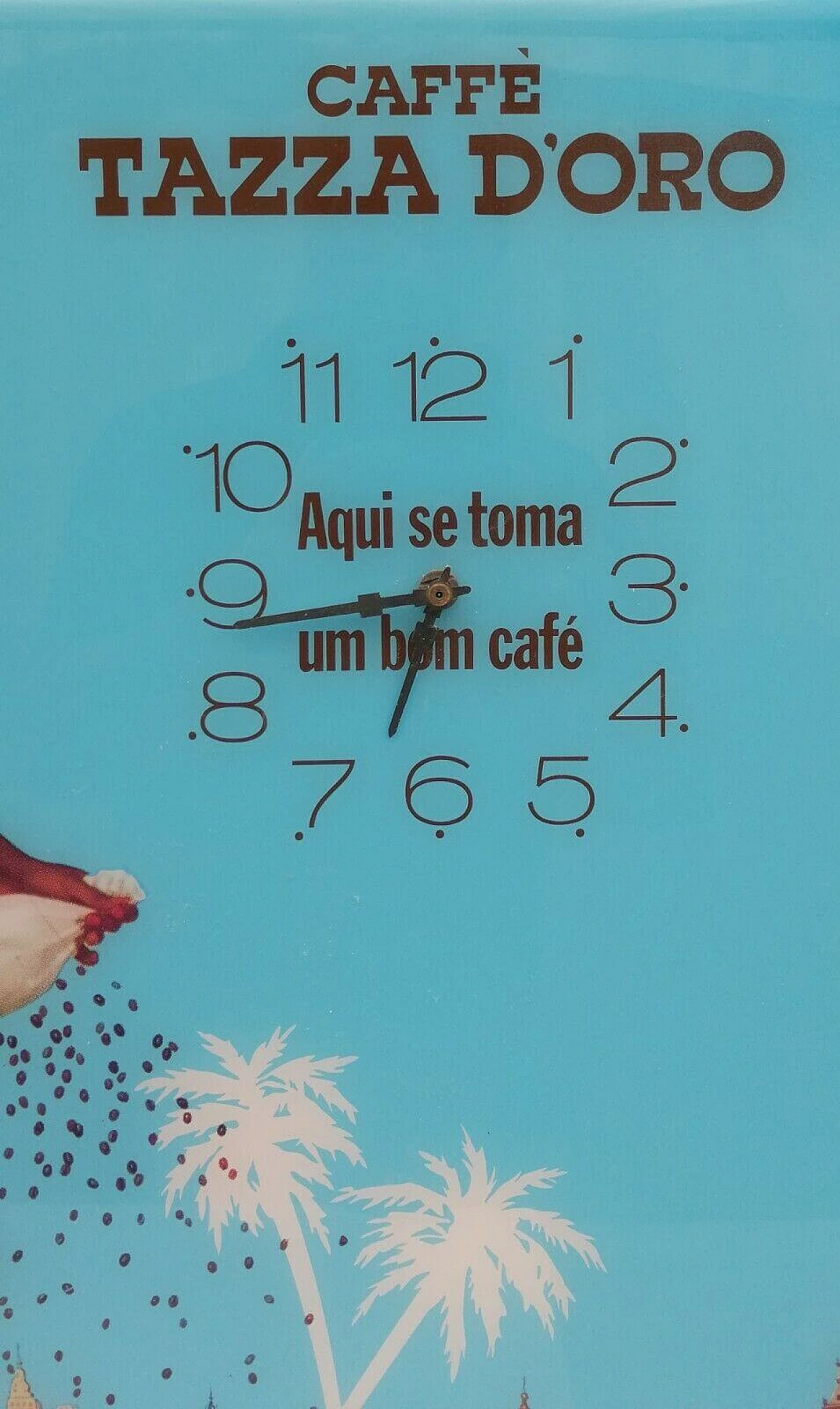 Bright advertising sign with clock of Caffè Tazza D'Oro Roma, 1970's 1166633