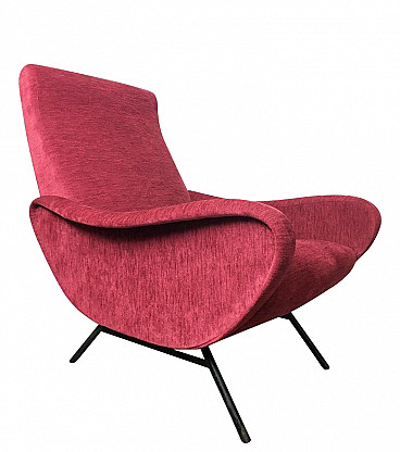 Lady style armchair in red fabric, 50s