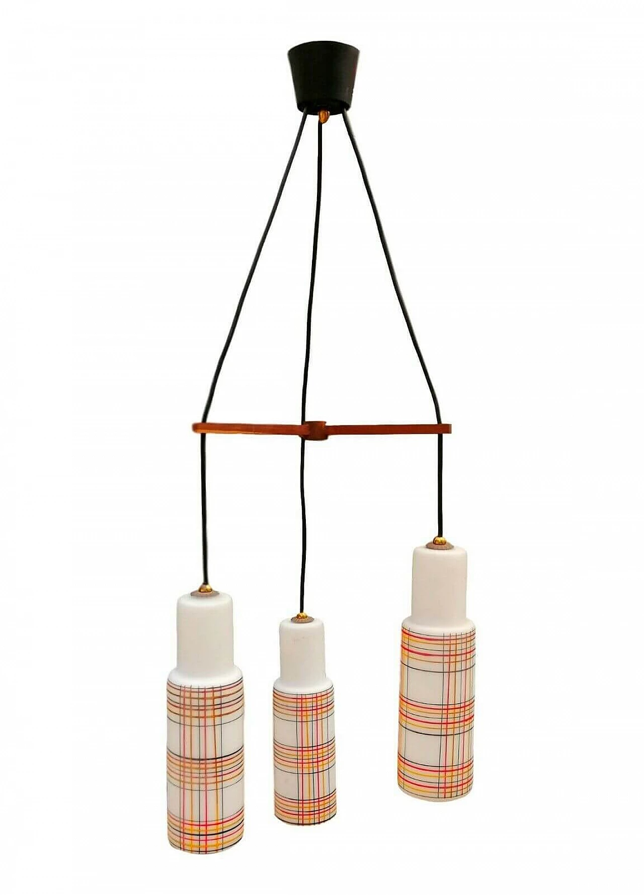 Lampadario in vetro di Murano incamiciato, a tre luci, anni '60 1167067