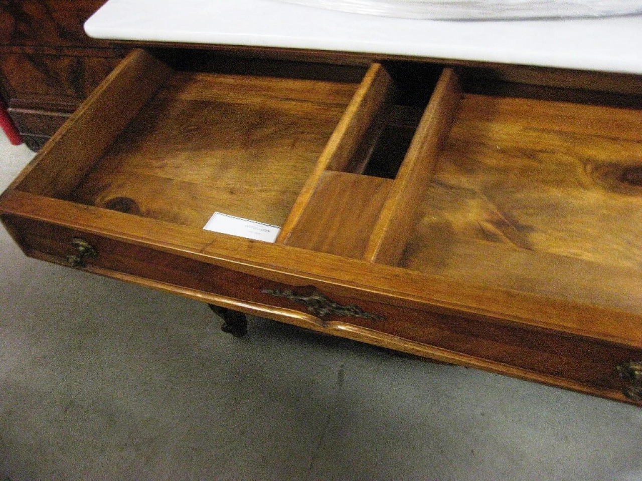 Antique French bathroom cabinet in walnut and Carrara marble, early '900 1167114