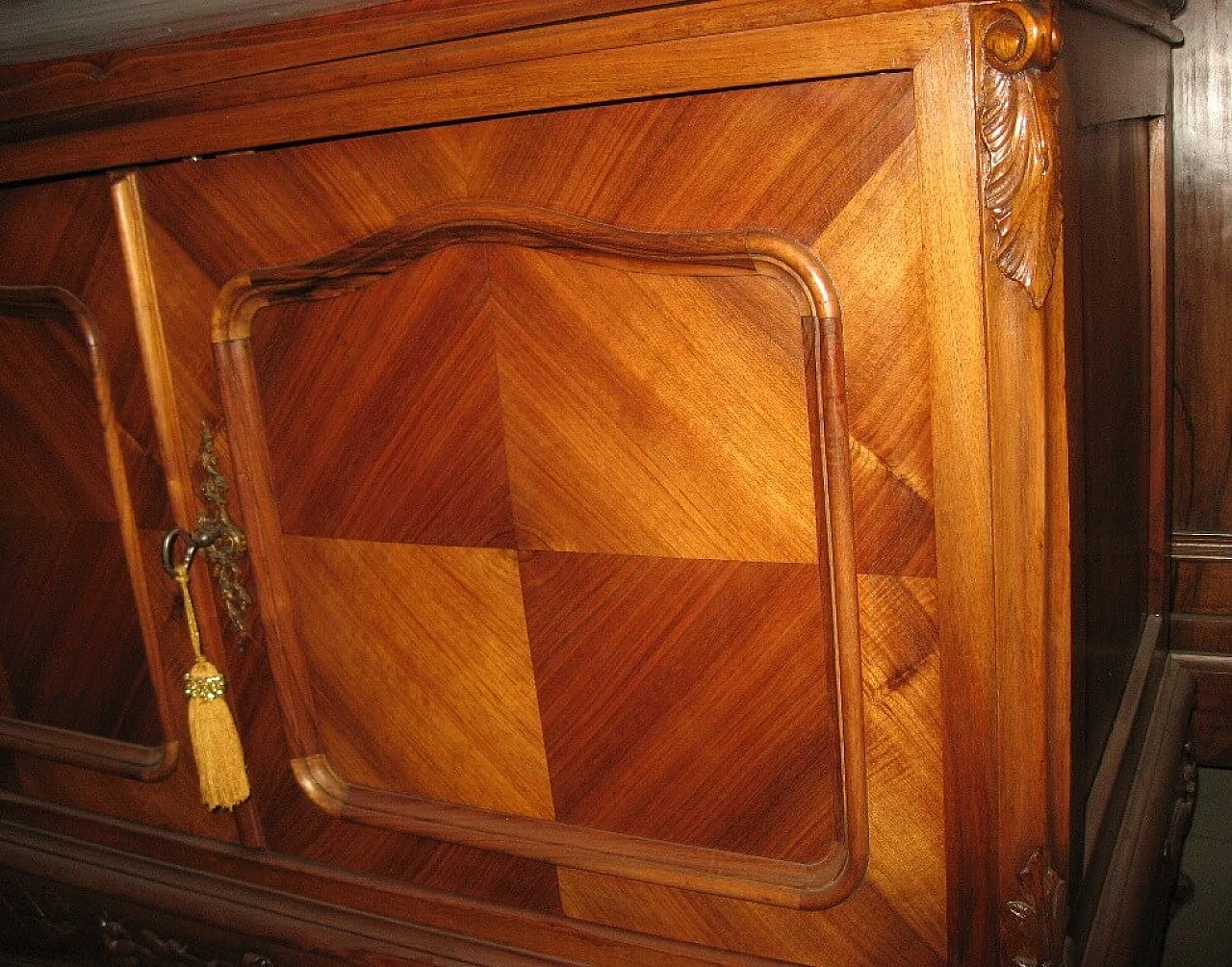 Antique French bathroom cabinet in walnut and Carrara marble, early '900 1167128