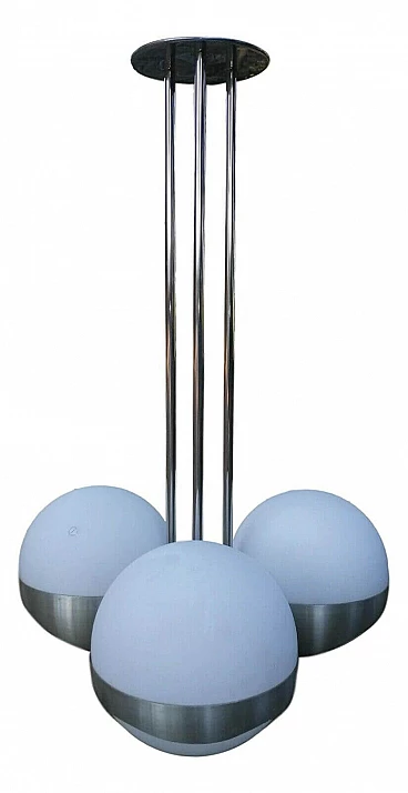 Space Age chandelier with three spheres, Lamperti production, 70s