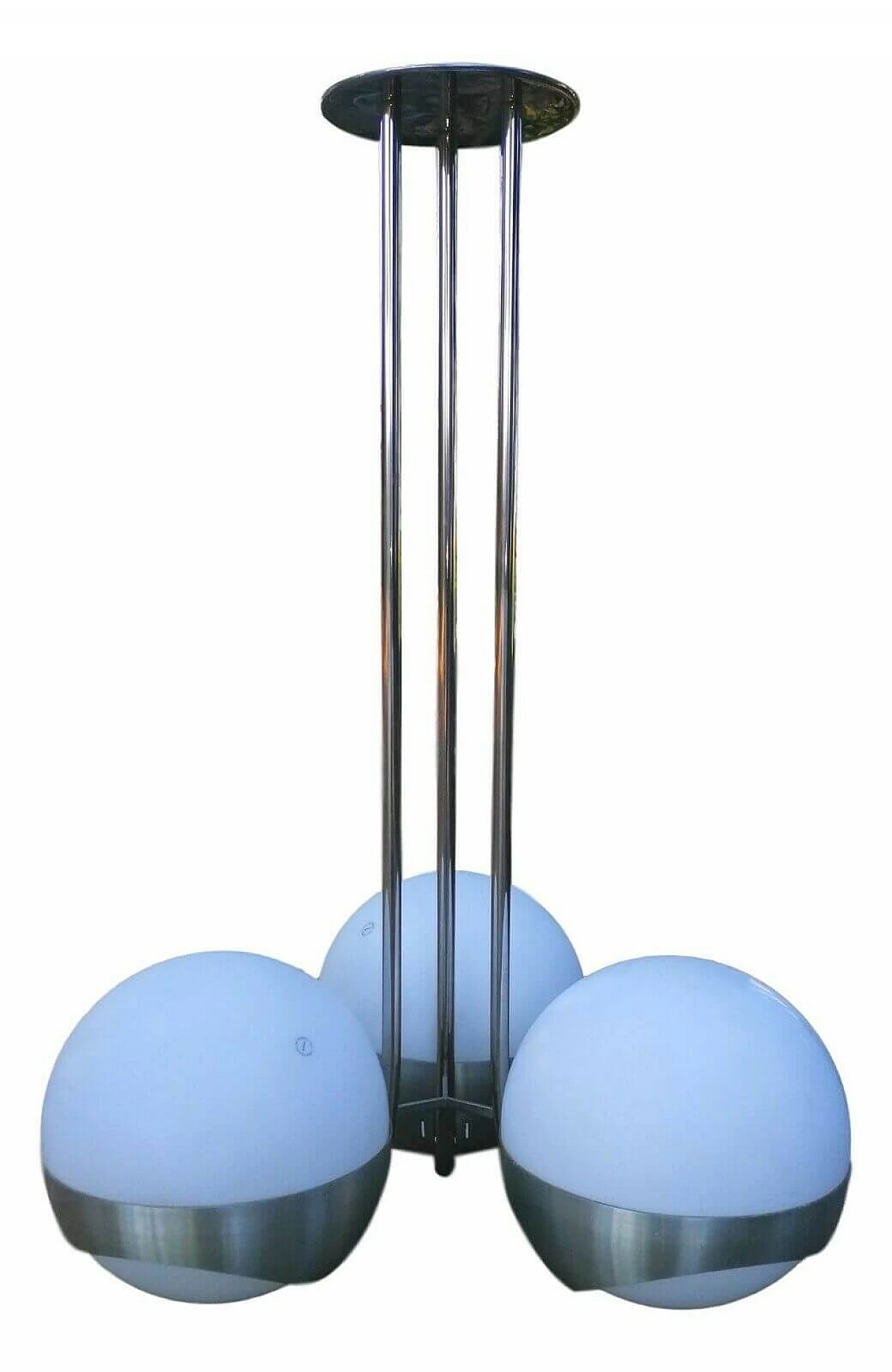 Space Age chandelier with three spheres, Lamperti production, 70s 1167140
