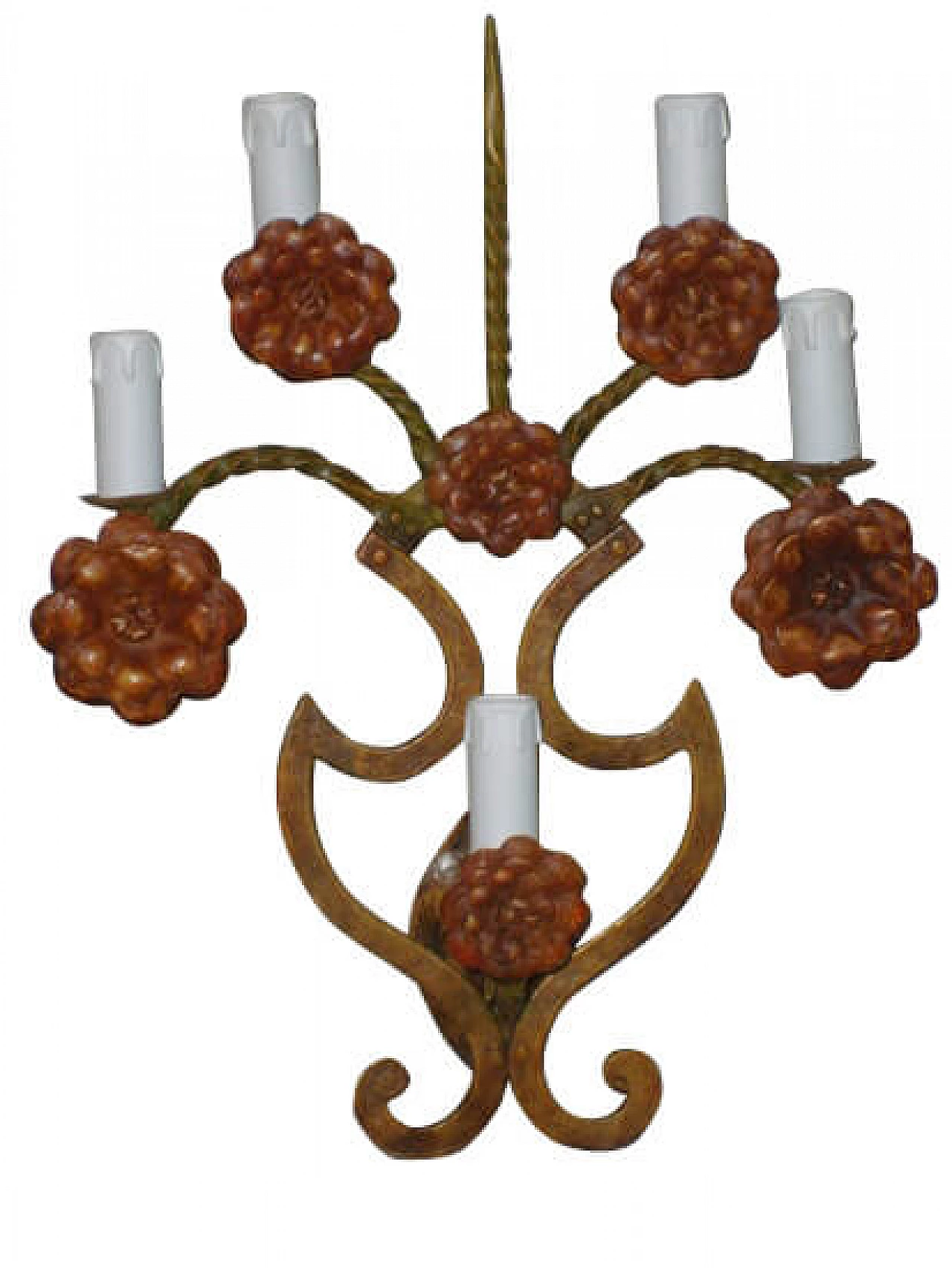 Polychrome wrought iron wall sconce with 5 lights 1167157