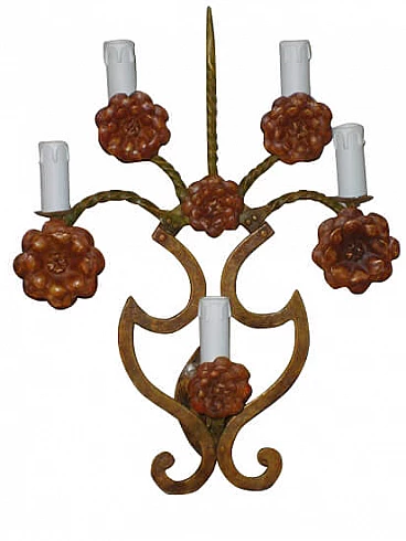Polychrome wrought iron wall sconce with 5 lights
