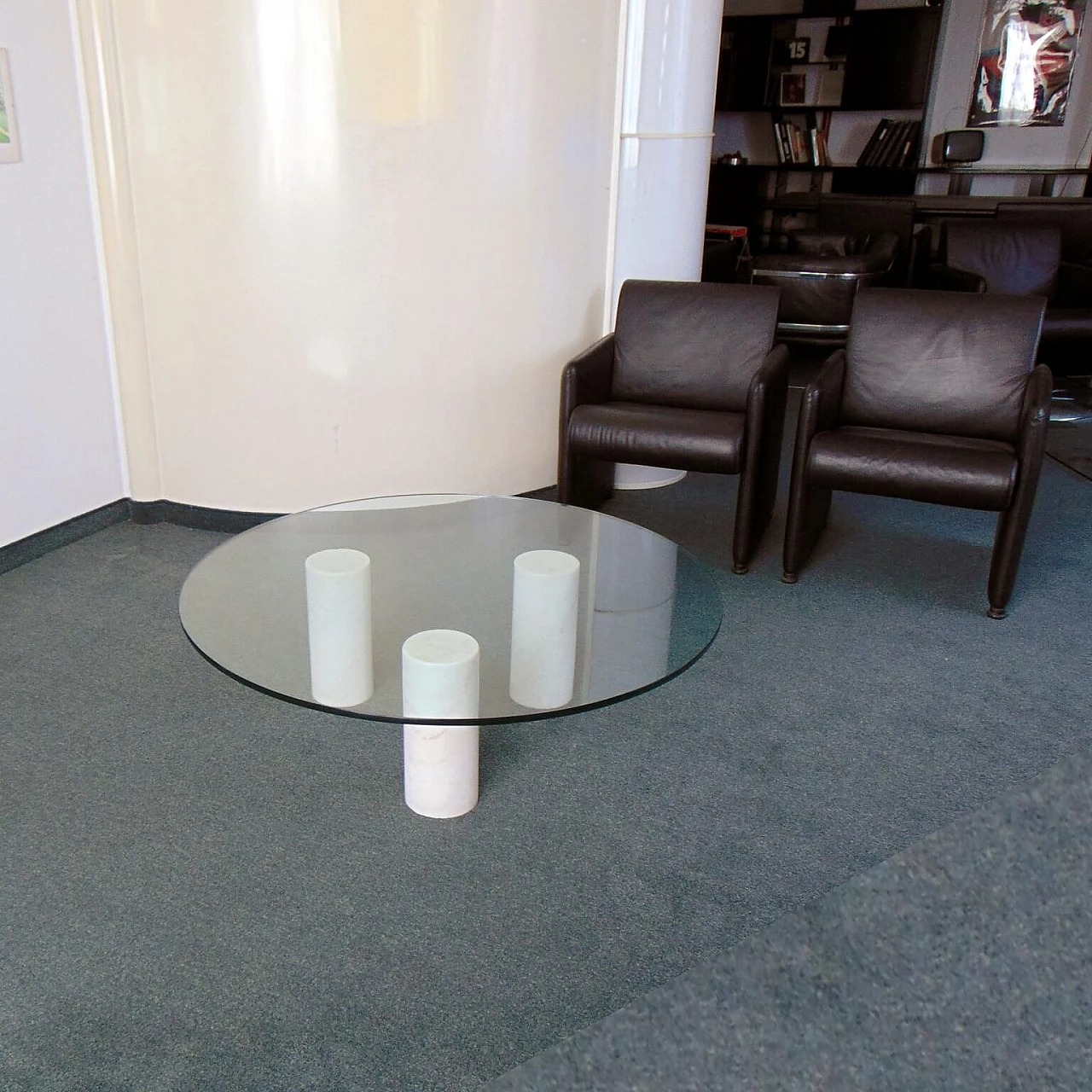 White marble coffee table and crystal top, 80's 1167163