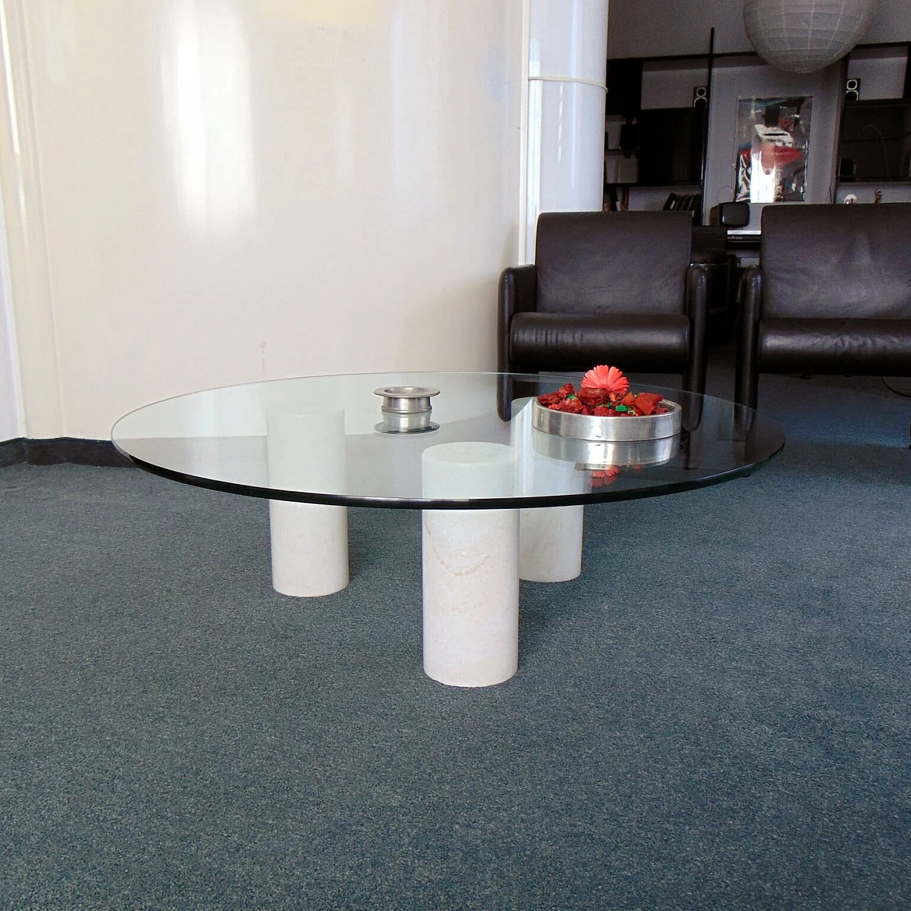 White marble coffee table and crystal top, 80's 1167175