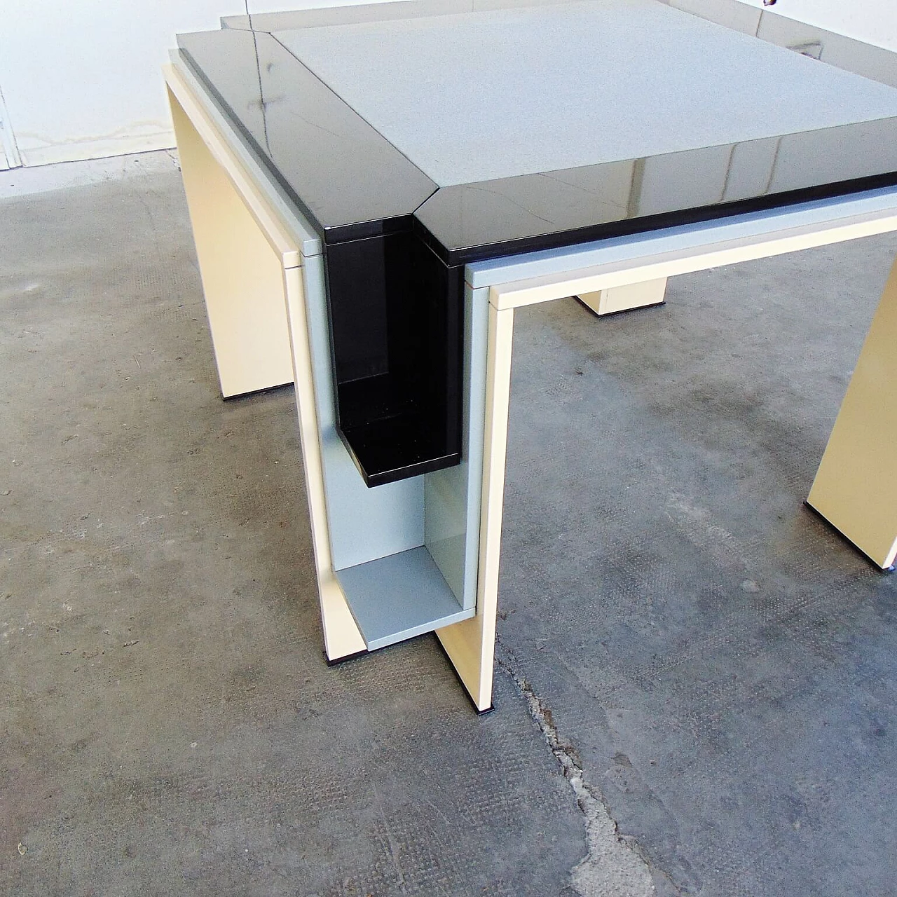 3 Dining and Card Tables Glossy Cream, Black, Gray Lacquer Double-face Top, 1980's 1167258