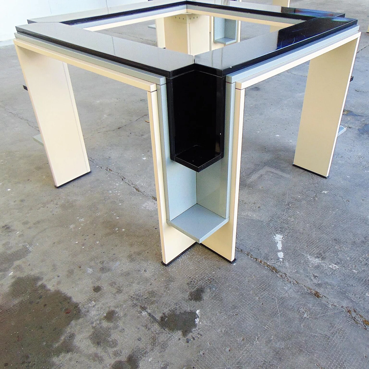 3 Dining and Card Tables Glossy Cream, Black, Gray Lacquer Double-face Top, 1980's 1167262
