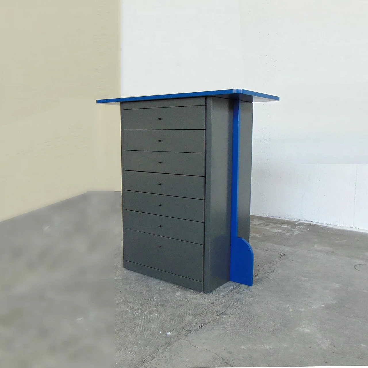 Chest of Drawers with Satin Gray and Blue Lacquer, 1990s, Sormani 1167278