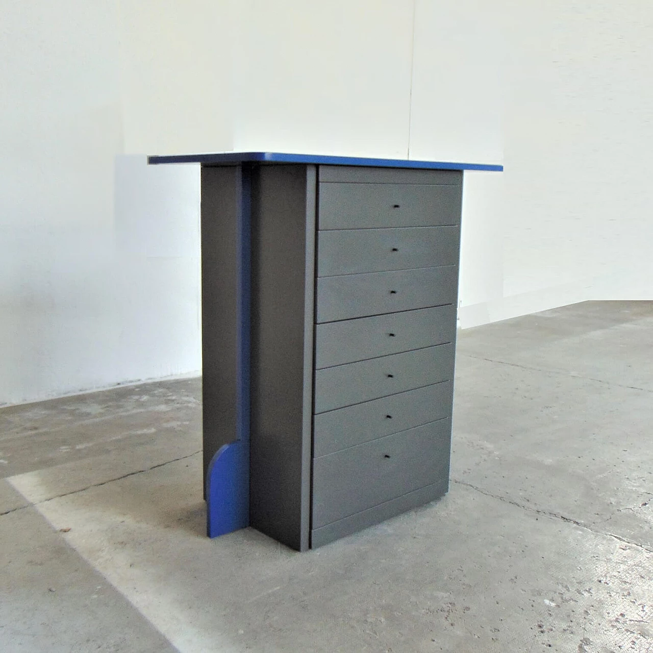 Chest of Drawers with Satin Gray and Blue Lacquer, 1990s, Sormani 1167279