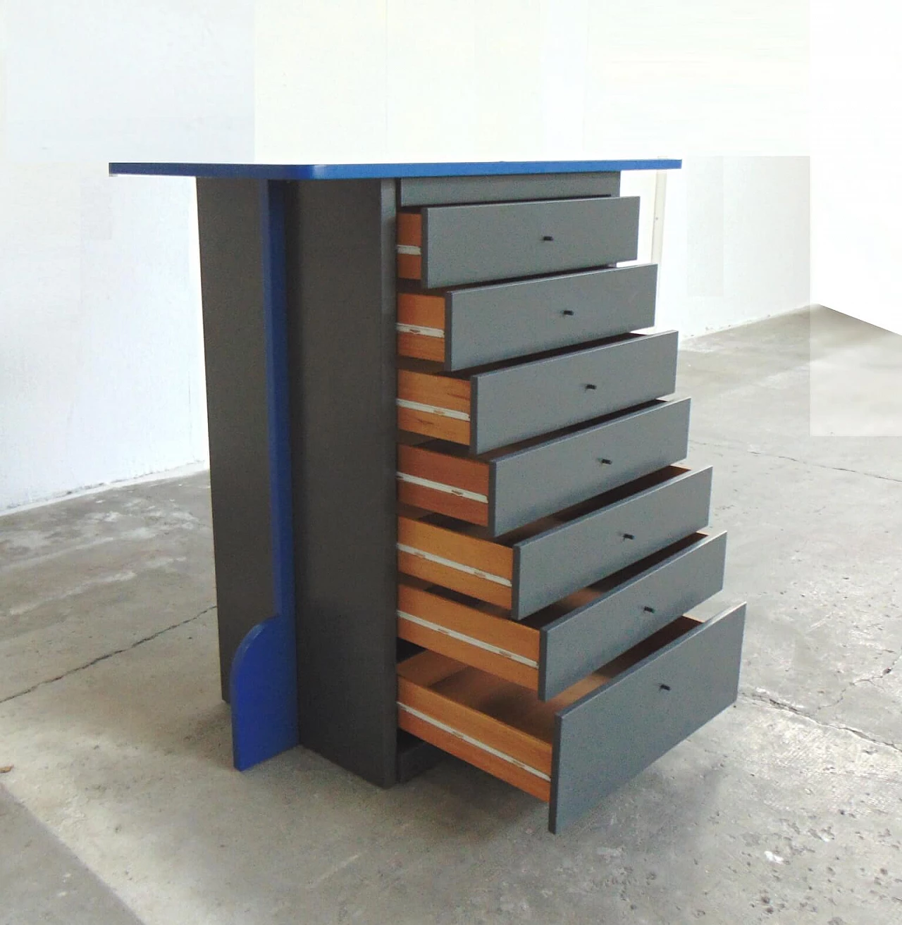 Chest of Drawers with Satin Gray and Blue Lacquer, 1990s, Sormani 1167284