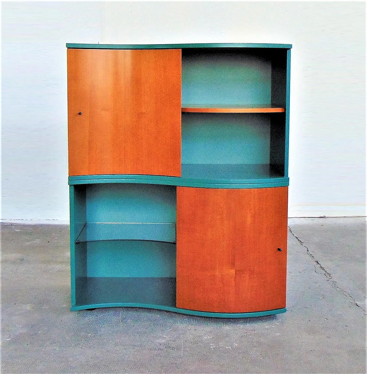 Sideboard Green Satin Lacquer, Doors in Walnut-Stained Cherry, for Roche Bobois, 1990s 1167287