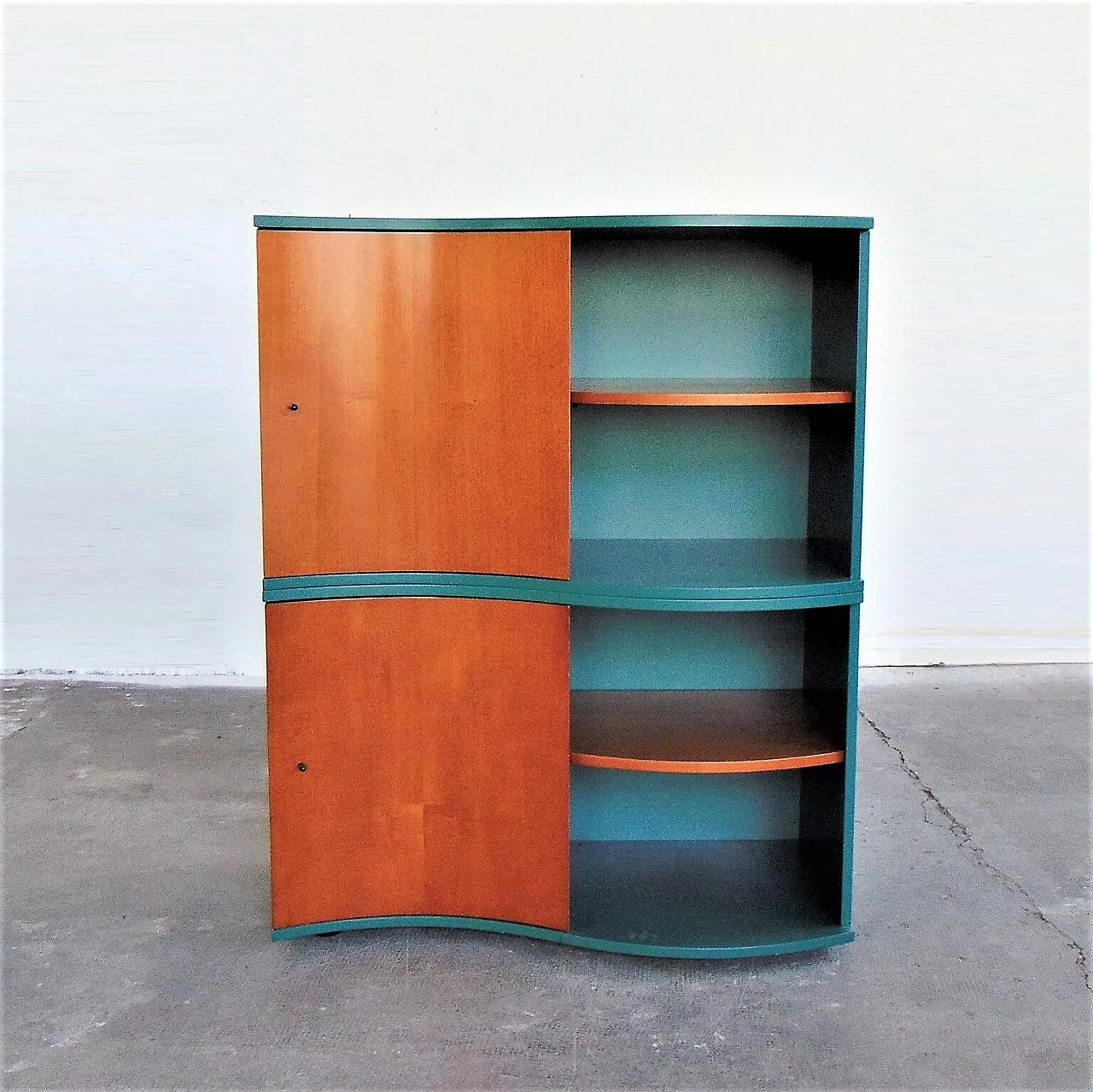 Sideboard Green Satin Lacquer, Doors in Walnut-Stained Cherry, for Roche Bobois, 1990s 1167289