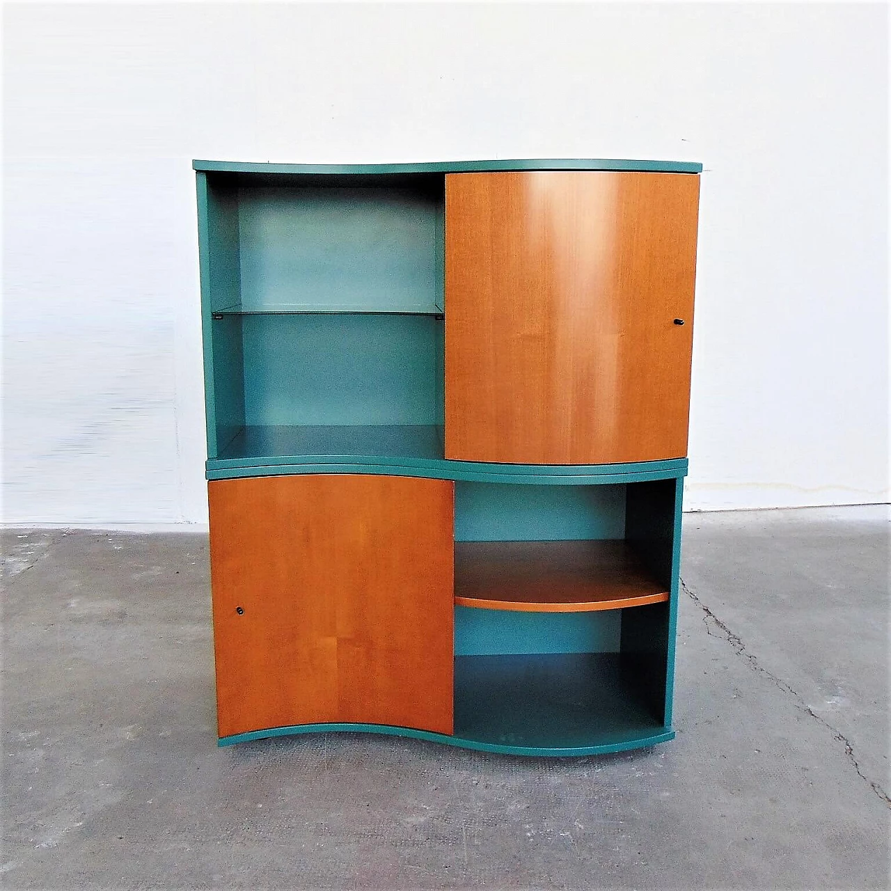 Sideboard Green Satin Lacquer, Doors in Walnut-Stained Cherry, for Roche Bobois, 1990s 1167290