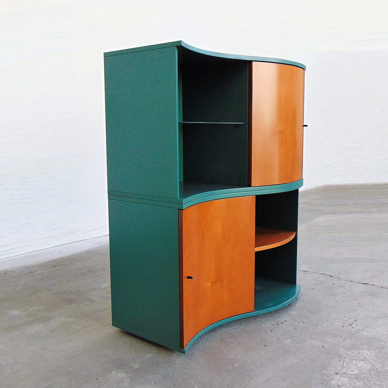 Sideboard Green Satin Lacquer, Doors in Walnut-Stained Cherry, for Roche Bobois, 1990s 1167291