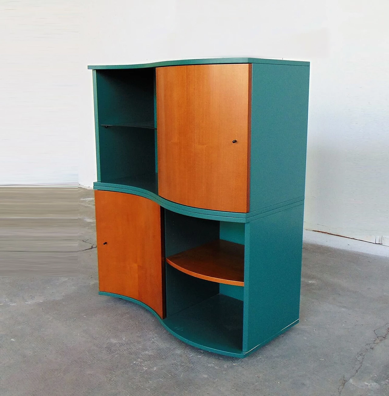 Sideboard Green Satin Lacquer, Doors in Walnut-Stained Cherry, for Roche Bobois, 1990s 1167292