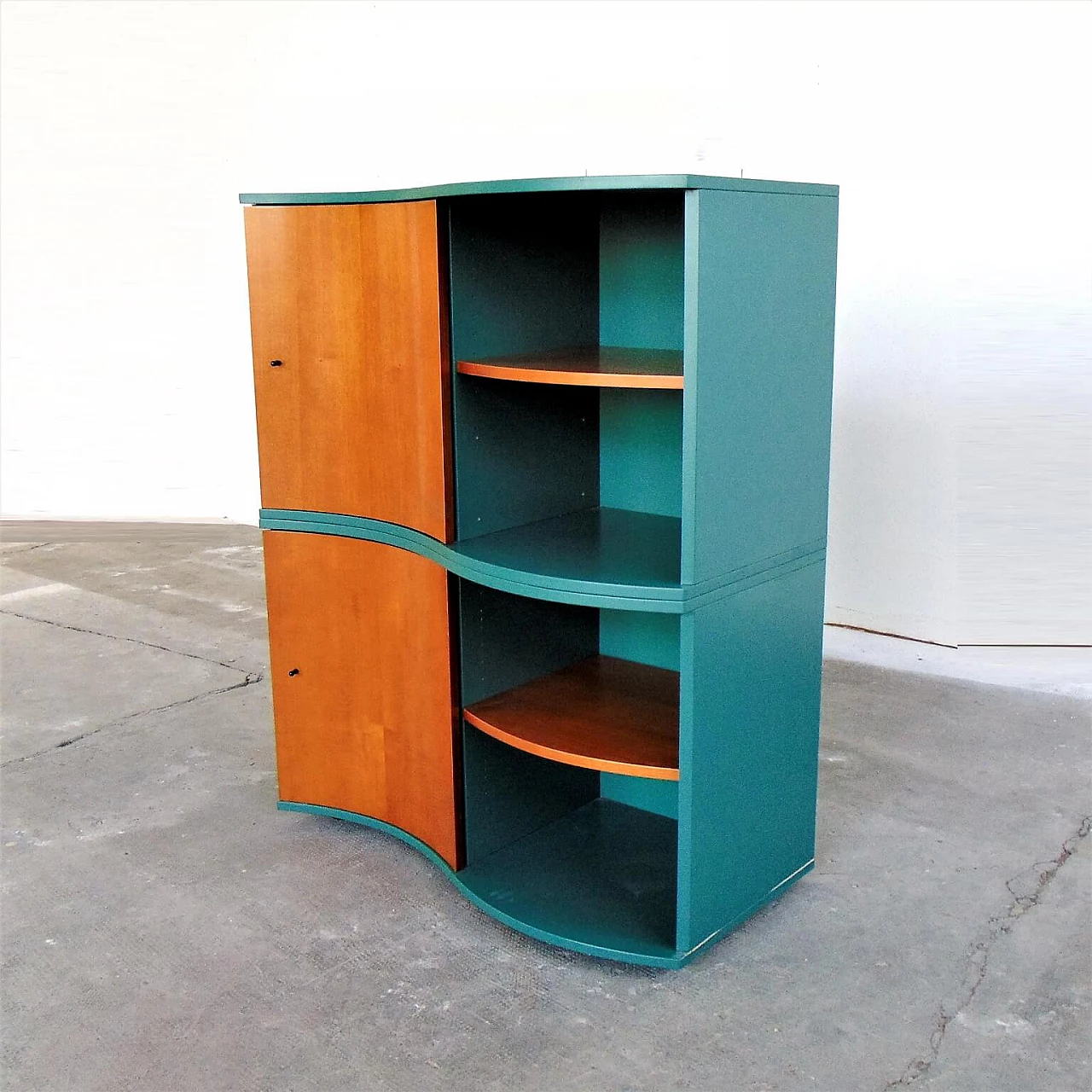 Sideboard Green Satin Lacquer, Doors in Walnut-Stained Cherry, for Roche Bobois, 1990s 1167293