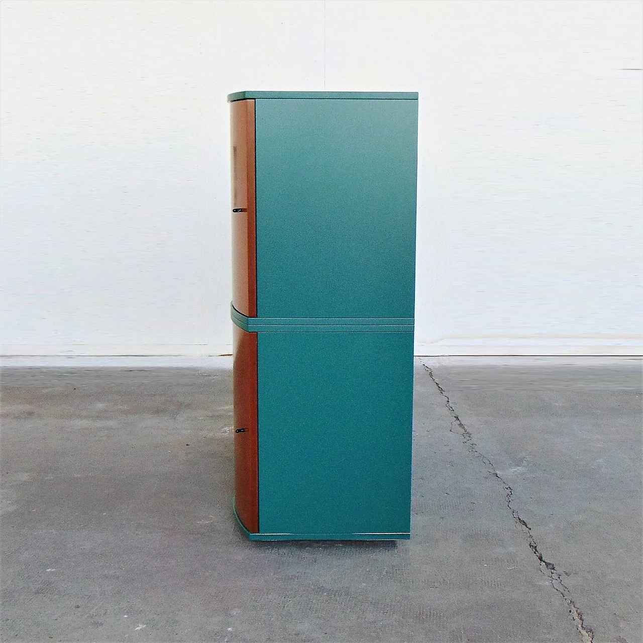 Sideboard Green Satin Lacquer, Doors in Walnut-Stained Cherry, for Roche Bobois, 1990s 1167295