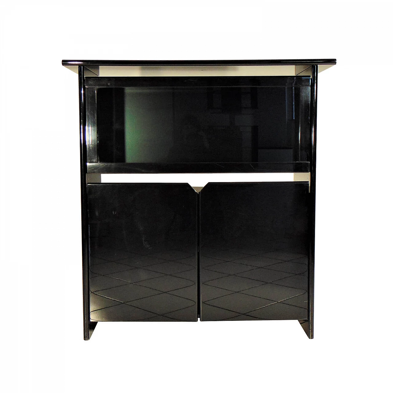 Credenza con vetrina laccata nero lucido di Sormani, 1985 1167388