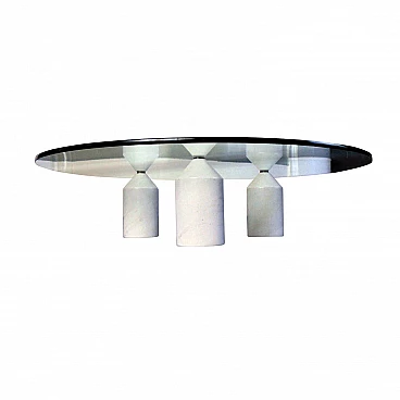 Coffee table con top rotondo in cristallo, anni '80